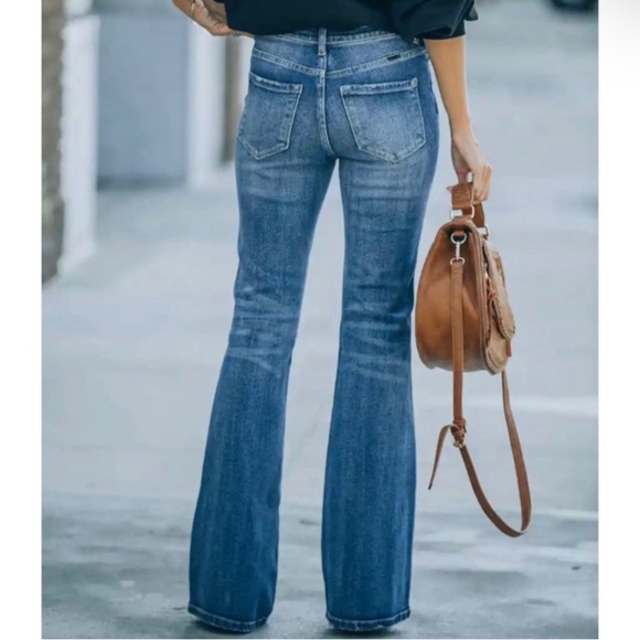 Kancan Retro High Rise Flare Bootcut Denim Jeans Medium Wash Multi Sizes BNWT - Picture 3 of 8
